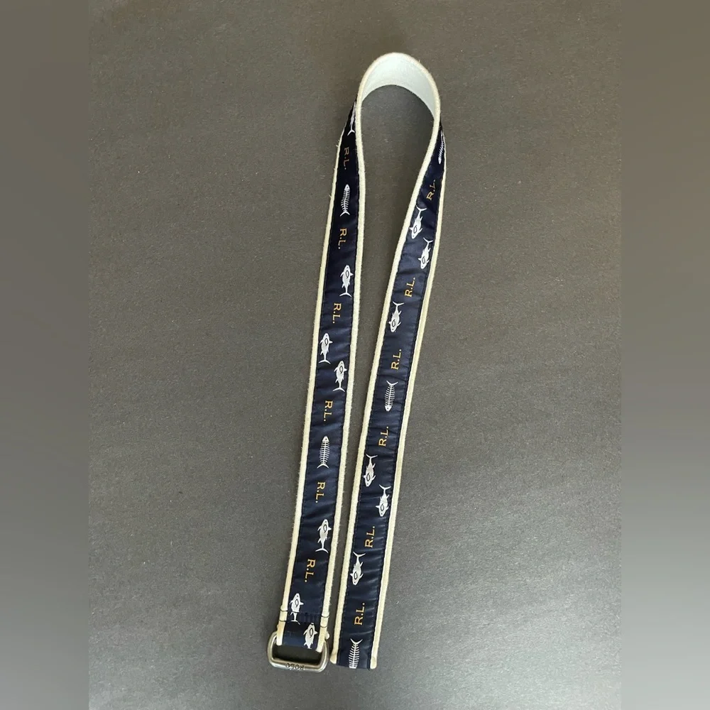 Ralph Lauren Polo Youth Belt Sharks Fish Bones Ribbon Double D Ring 33
